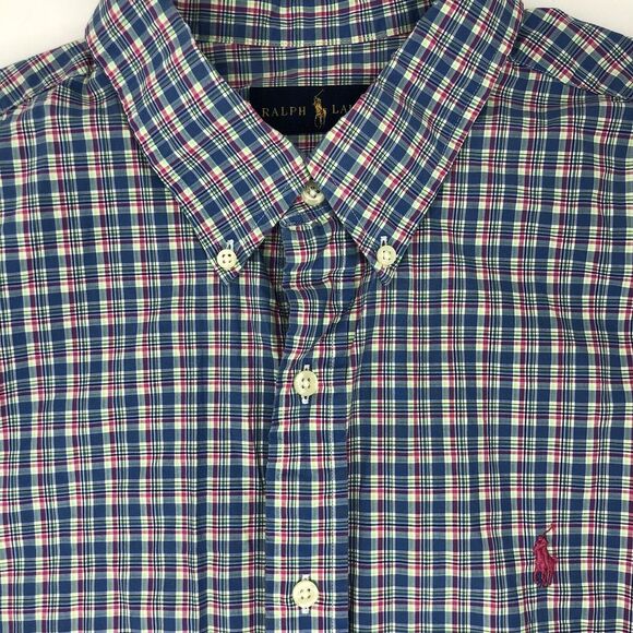 Ralph Lauren Men's XL Blue Pink Plaid Button Down Long Sleeve Casual Dress Shirt - Picture 1 of 5